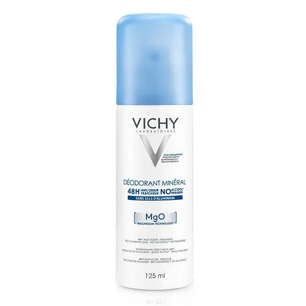 Vichy Dermo-Tolérance Déodorant Minéral 48H Aérosol Sans Sels d’Aluminium Peau Sensible et Réactive 125ml
