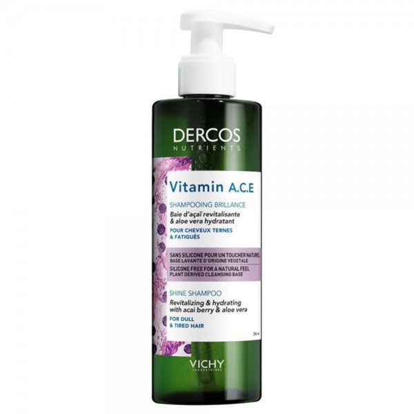Vichy Dercos Nutrients Shampoing Vitamin A.C.E. Brillance Cheveux Ternes et Fatigués 250ml
