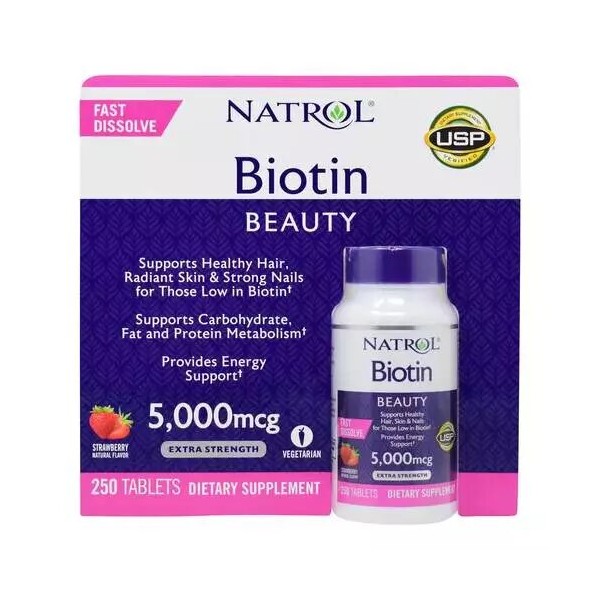 Natrol Biotine 250 Comprimés à dissolu rapide cheveux et ongle orginal usa