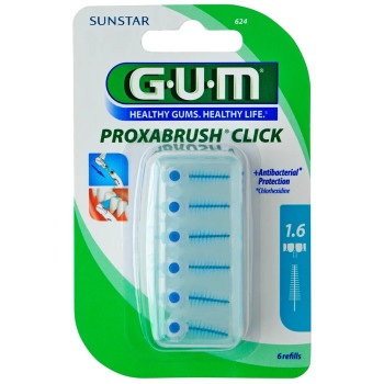 GUM Recharge Brossettes Fines par 6 unités à la chlorhexidine 1,6 mm